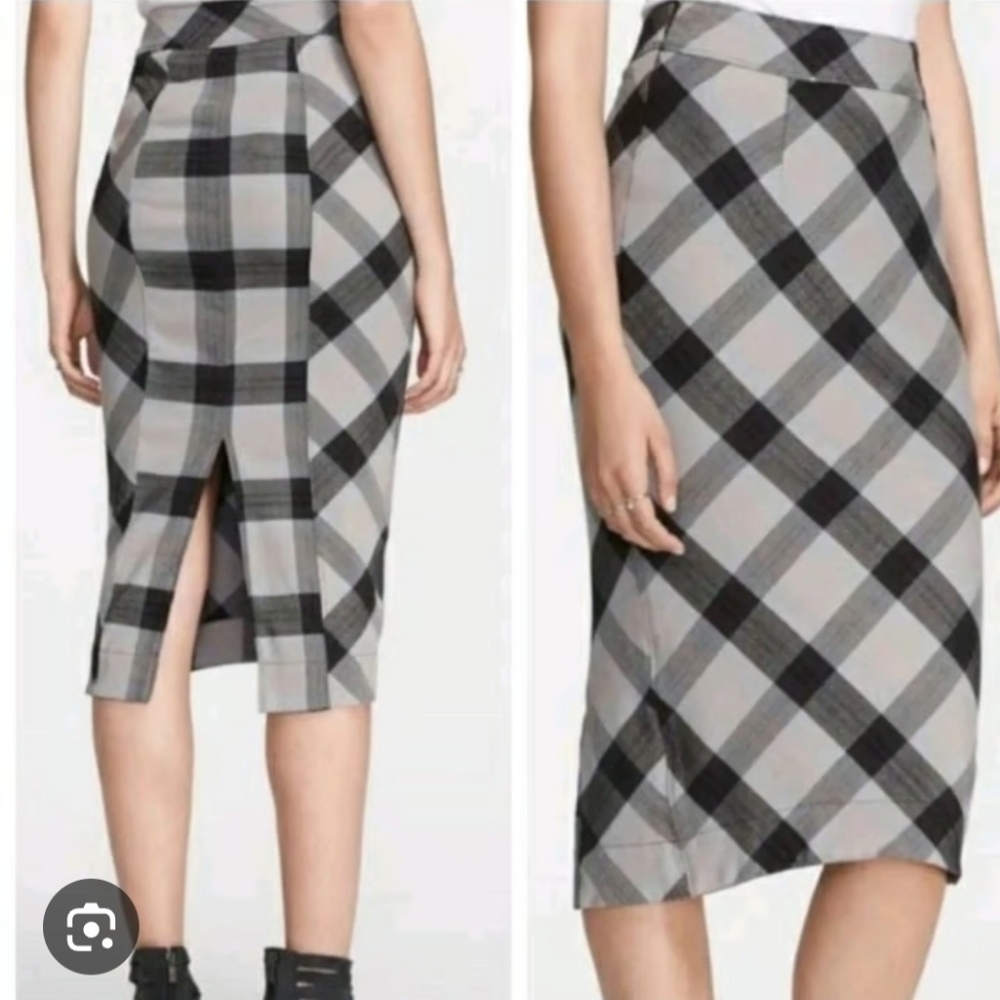 Free People ACADEMIA Black and Gray Plaid Pencil Skirt